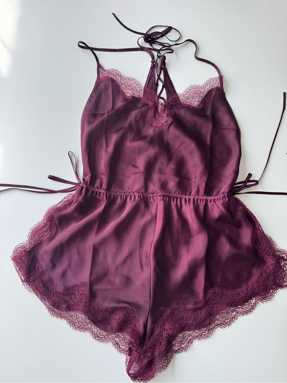 Victoria’s Secret Plum Satin Lace Teddy Romper XS NWT